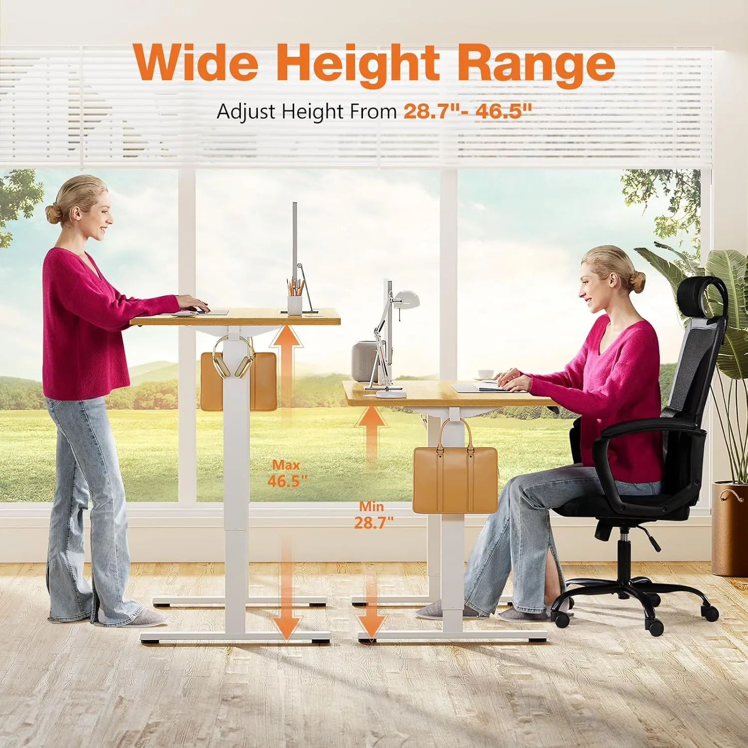 Sweetcrispy Electric Adjustable Height Standing Desk - 40 x 24 inch Sit to Stand Up Desk with Splice Board, Rising Home Office Computer Table with 2 Hook and Wire Hole for Work