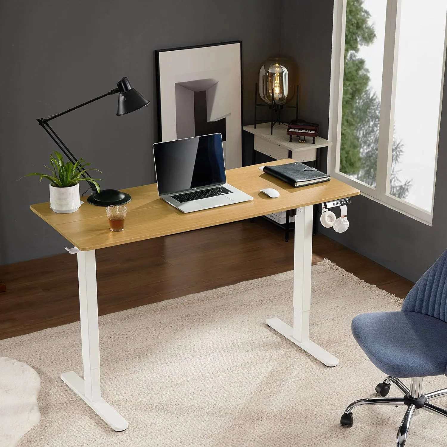 Sweetcrispy Electric Adjustable Height Standing Desk - 40 x 24 inch Sit to Stand Up Desk with Splice Board, Rising Home Office Computer Table with 2 Hook and Wire Hole for Work
