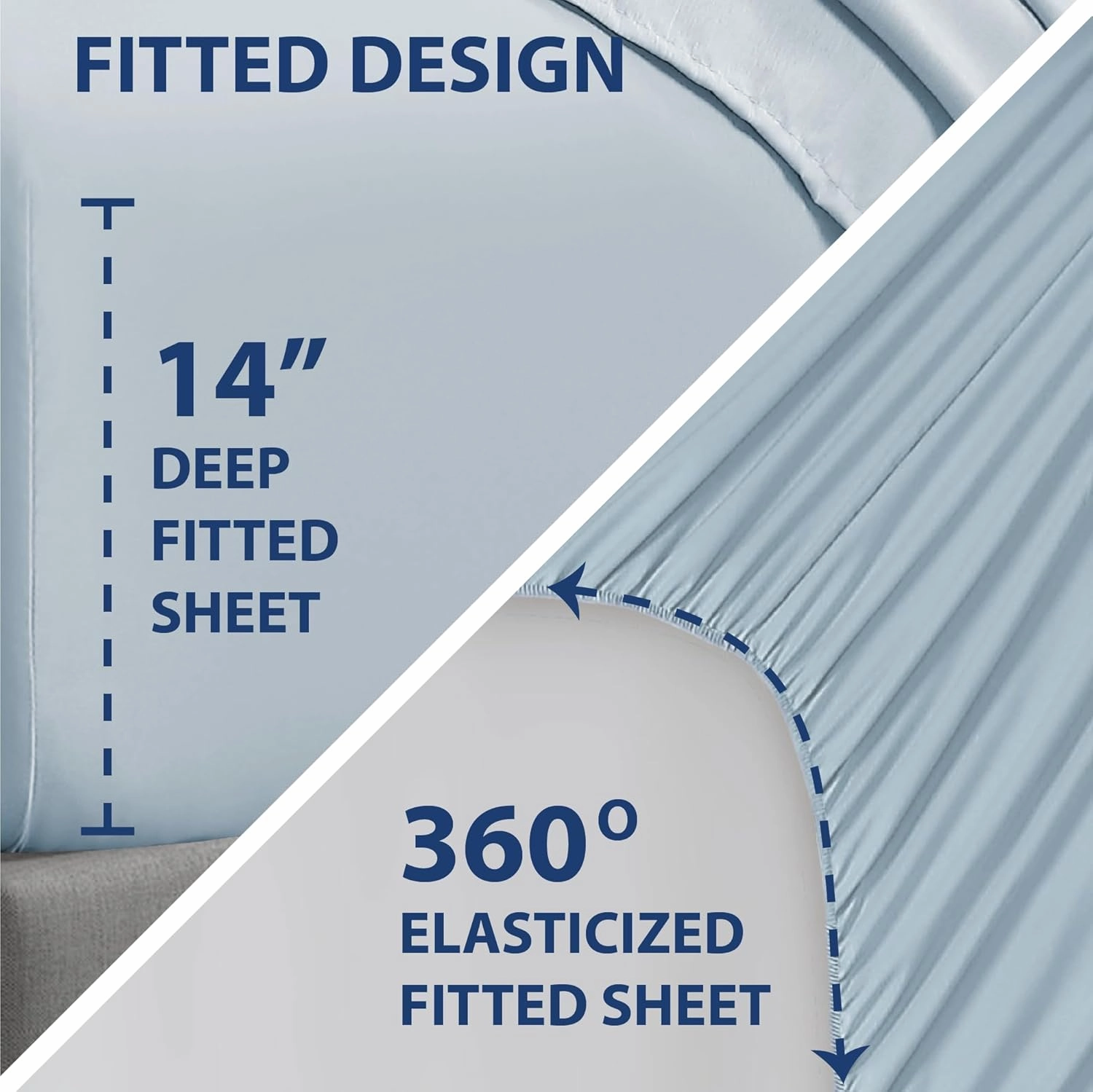 Swift Home Smart Sheets, Ultra Soft Brushed Microfiber 4-Piece Sheet Set, Fitted Bed Sheet with Side Storage Pockets – Blue Fog, King