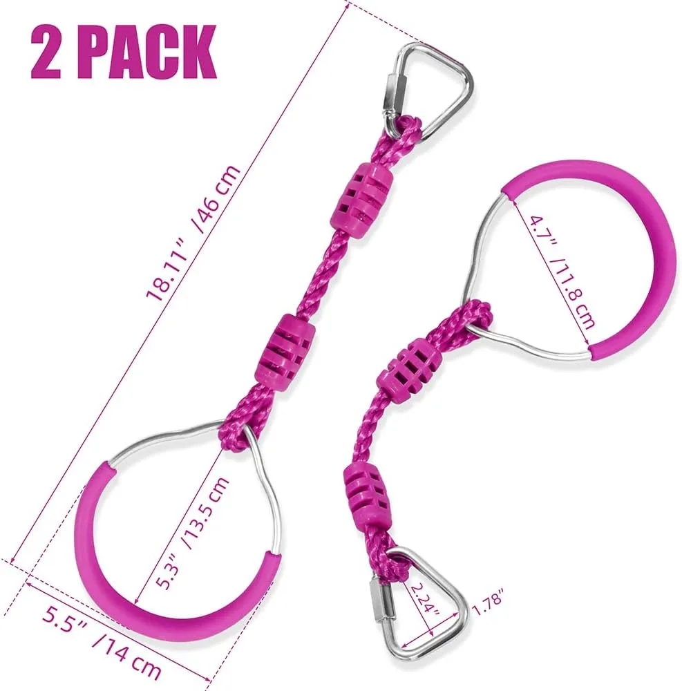 Swing Gymnastic Ring Warrior Obstacle Ring Slackline Climb Trapeze Fist Training Equipment For Kids Adults, 2 Purple Ninja Monkey Bar Jungle Gym Outdoor Indoor Home Gym Backyard Playground Play Sets