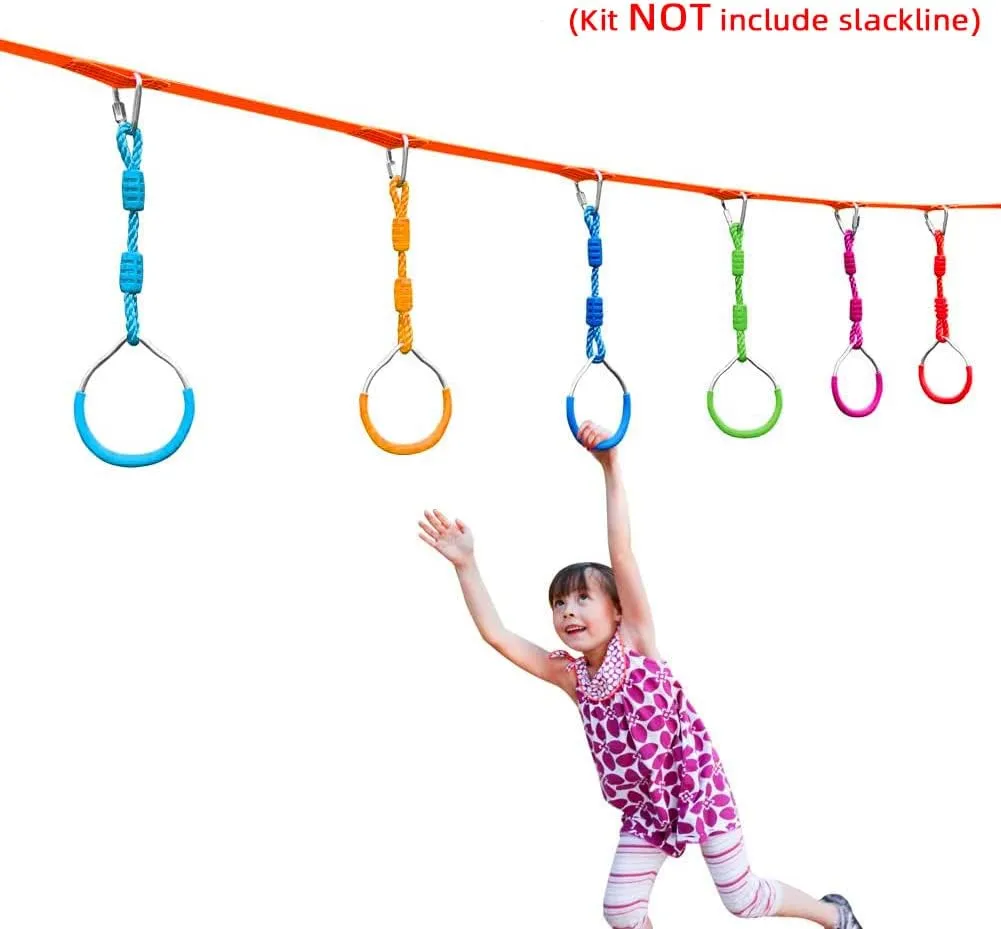 Swing Gymnastic Ring Warrior Obstacle Ring Slackline Climb Trapeze Fist Training Equipment For Kids Adults, 2 Purple Ninja Monkey Bar Jungle Gym Outdoor Indoor Home Gym Backyard Playground Play Sets