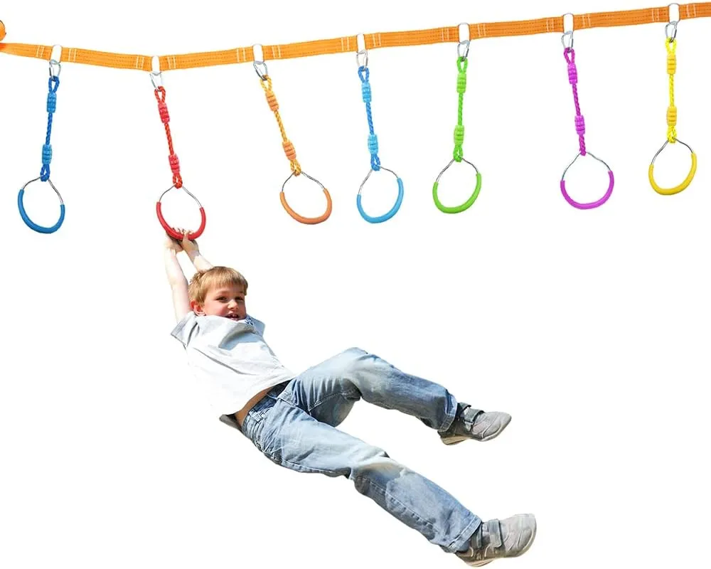 Swing Gymnastic Ring Warrior Obstacle Ring Slackline Climb Trapeze Fist Training Equipment For Kids Adults, 2 Purple Ninja Monkey Bar Jungle Gym Outdoor Indoor Home Gym Backyard Playground Play Sets