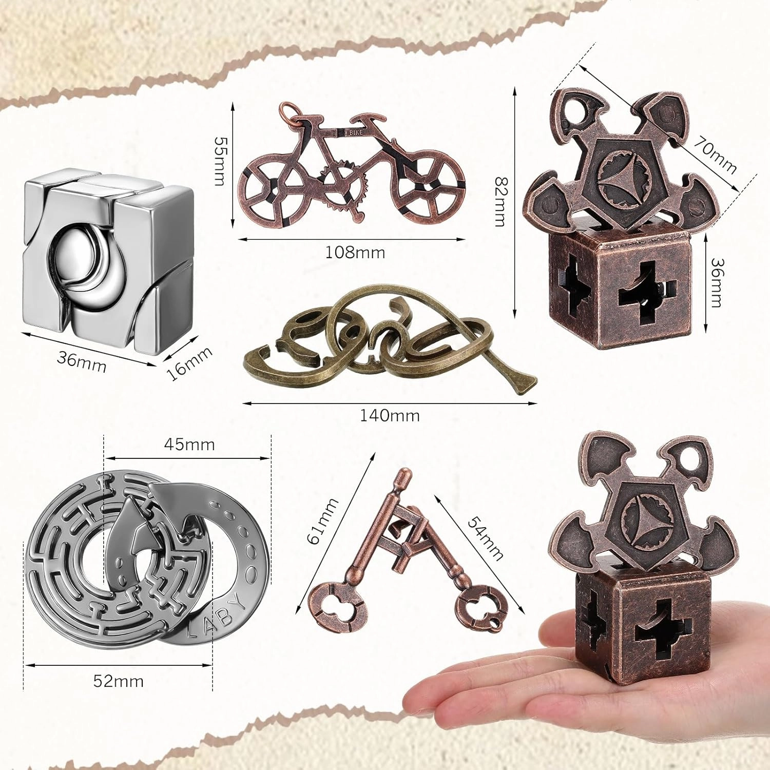 Syhood 10 Pieces Metal Brain Teaser Puzzles for Adults 3D Steel Puzzle Difficult Magic Mind Challenge Unlock Interlocking Games Iq Smart Logic Test Toys Basket Filler Stuffers(Stylish)