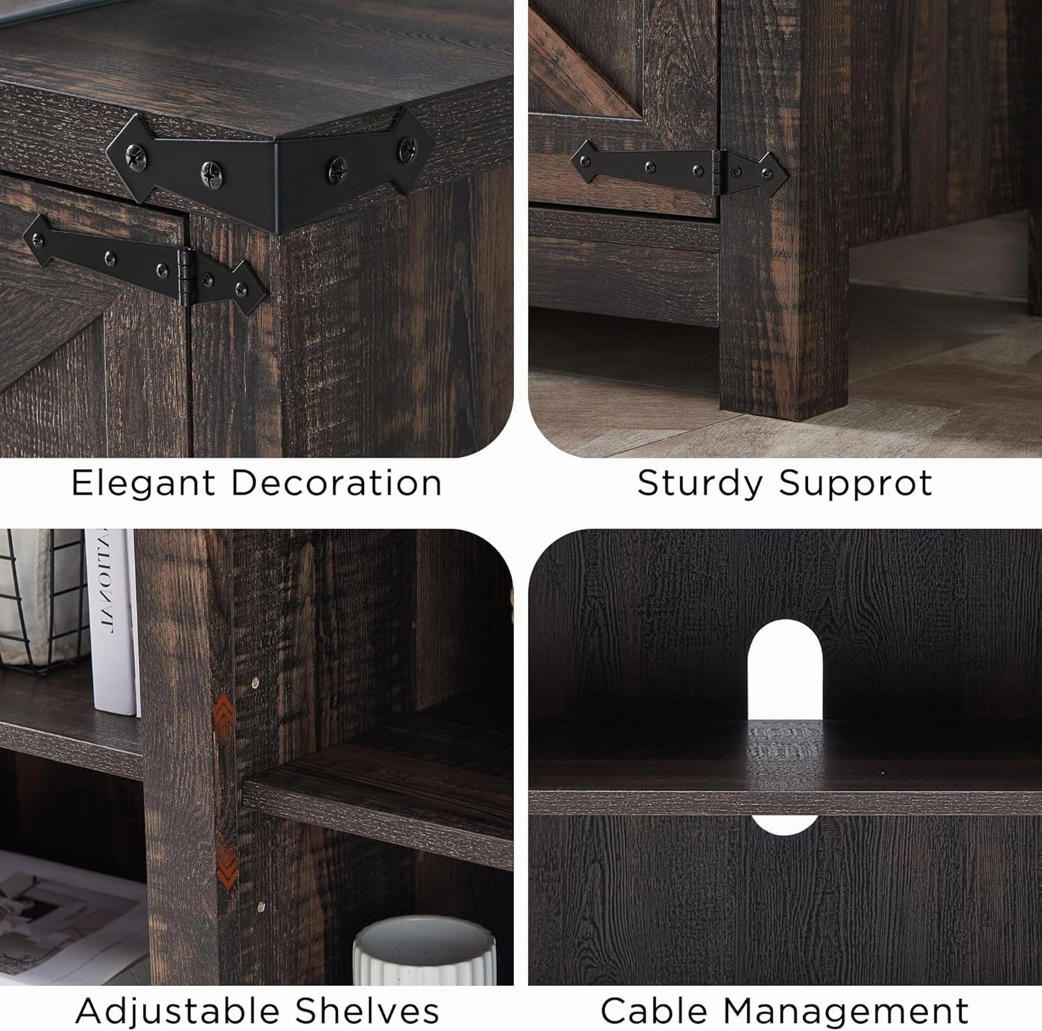 T4TREAM Farmhouse TV Stand for TVs Up to 75 inches, Wood Barn Door Media Television Console Table with Storage Cabinets, Easy Assembly Modern Entertainment Center for Living Room, Dark Rustic Oak