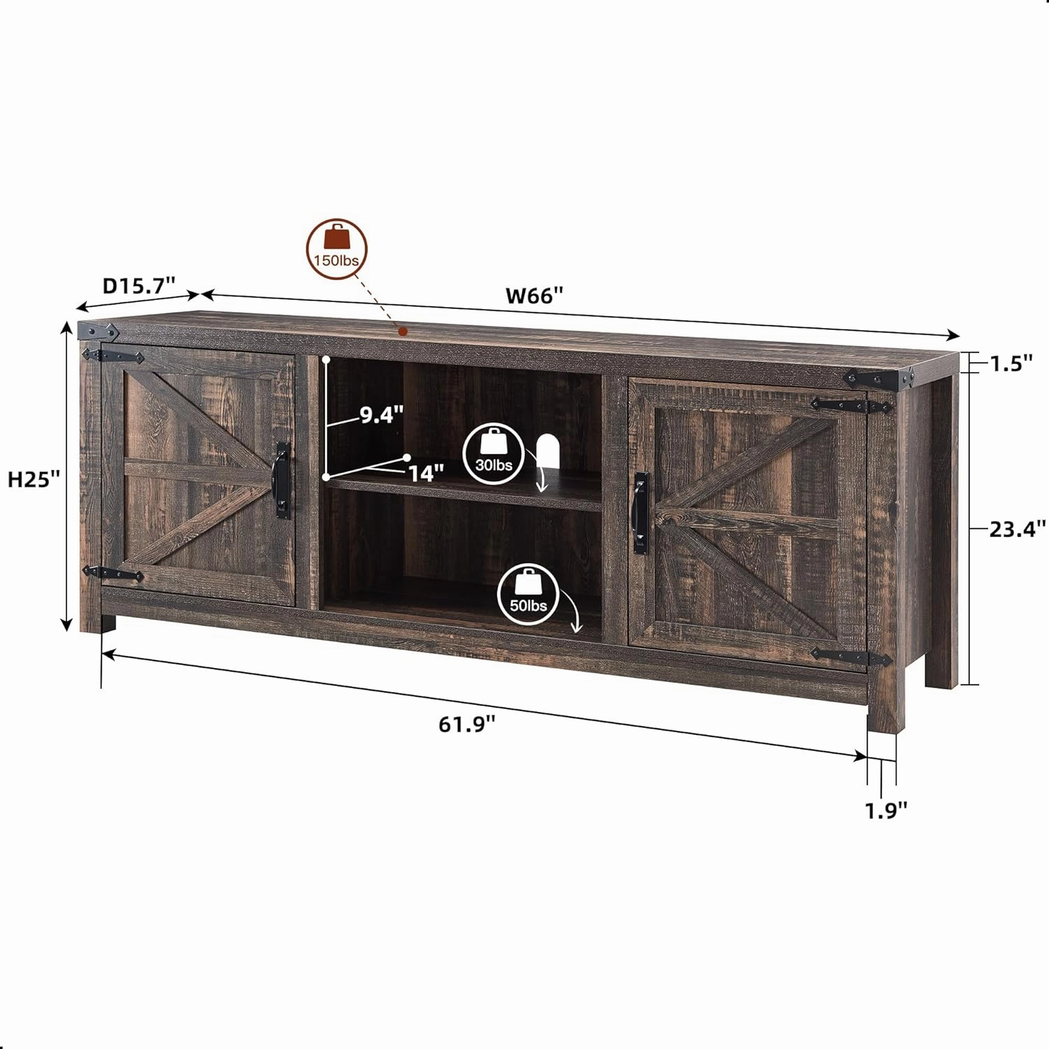 T4TREAM Farmhouse TV Stand for TVs Up to 75 inches, Wood Barn Door Media Television Console Table with Storage Cabinets, Easy Assembly Modern Entertainment Center for Living Room, Dark Rustic Oak