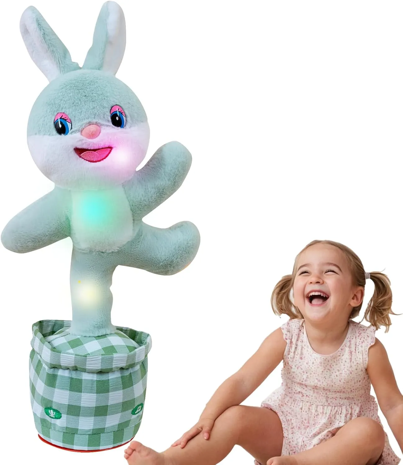 Talking Dancing Bunny Baby Toy for Kids Interactive Plush Toddlers Toys Talking Bunny Repeats What You Say Realistic Plush Educational Toy Teen Easter Bunny Basket stuffers Gifts Girls Boys Birthday