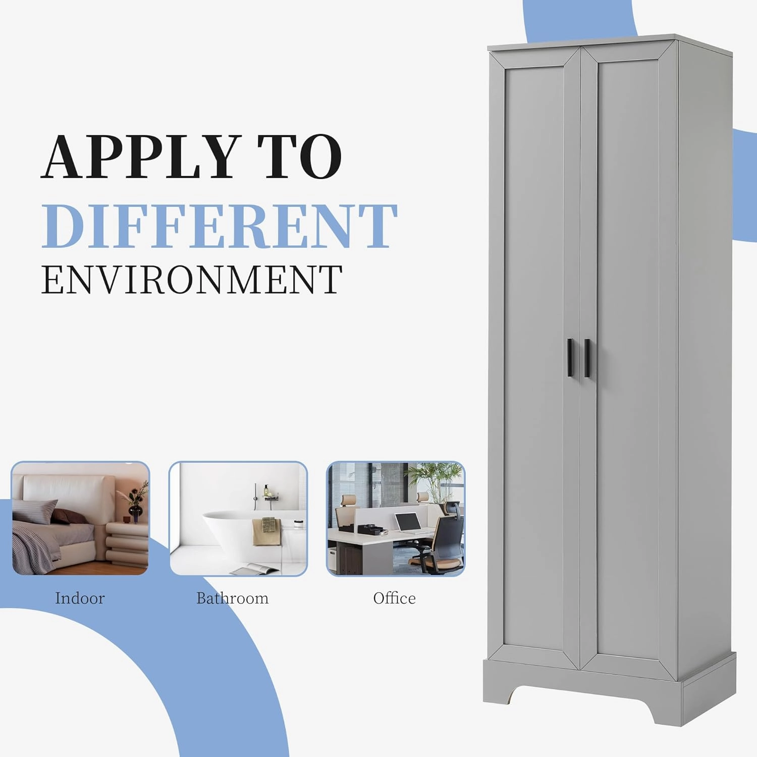 Tall Storage Cabinet, Bathroom Floor Freestanding Storage Cabinet with 2 Doors, 5 Shelves, and Adjustable Shelves for Bathroom, Office, Living Room, Grey