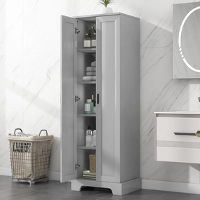 Tall Storage Cabinet, Bathroom Floor Freestanding Storage Cabinet with 2 Doors, 5 Shelves, and Adjustable Shelves for Bathroom, Office, Living Room, Grey