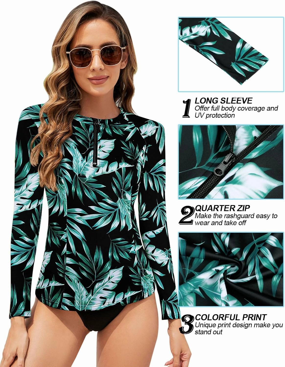 Tanst Sky Women's Rash Guard Swim Top Long Sleeve Bathing Suits UV Shirt Zipper Rashguard Swimsuit