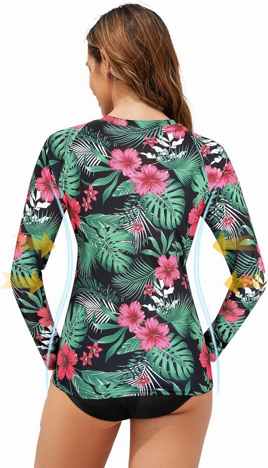 Tanst Sky Women's Rash Guard Swim Top Long Sleeve Bathing Suits UV Shirt Zipper Rashguard Swimsuit