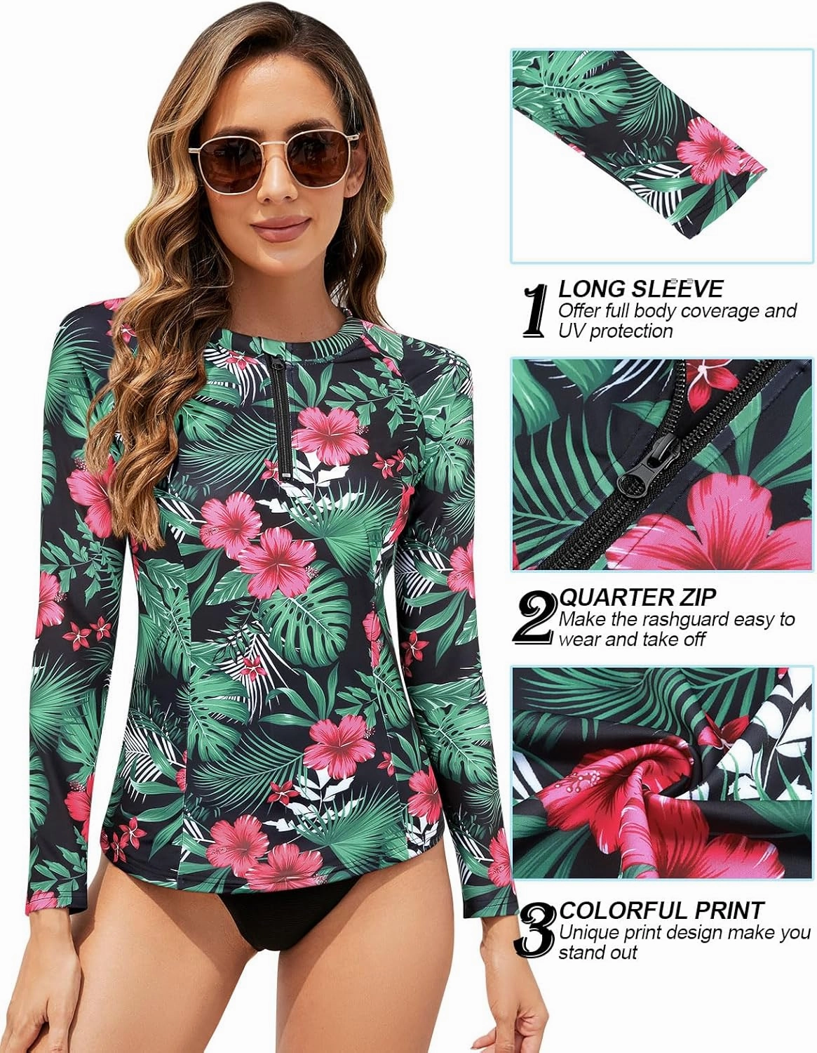 Tanst Sky Women's Rash Guard Swim Top Long Sleeve Bathing Suits UV Shirt Zipper Rashguard Swimsuit