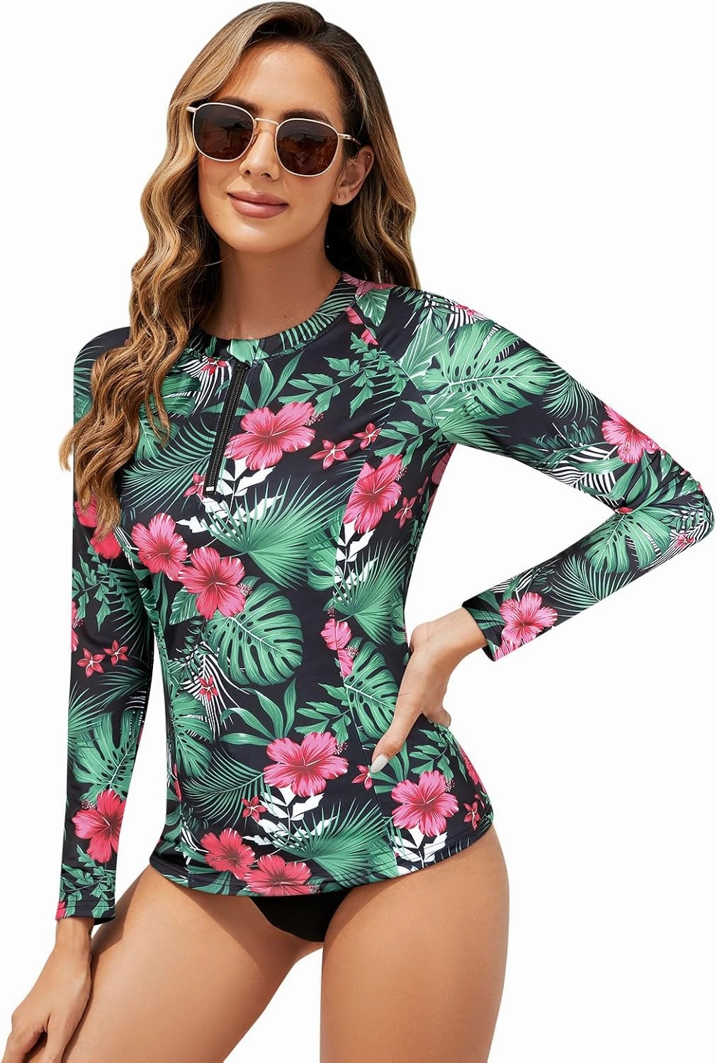 Tanst Sky Women's Rash Guard Swim Top Long Sleeve Bathing Suits UV Shirt Zipper Rashguard Swimsuit
