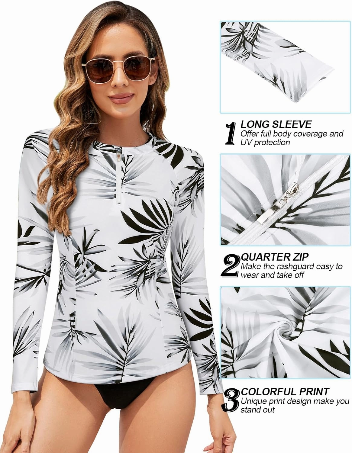 Tanst Sky Women's Rash Guard Swim Top Long Sleeve Bathing Suits UV Shirt Zipper Rashguard Swimsuit