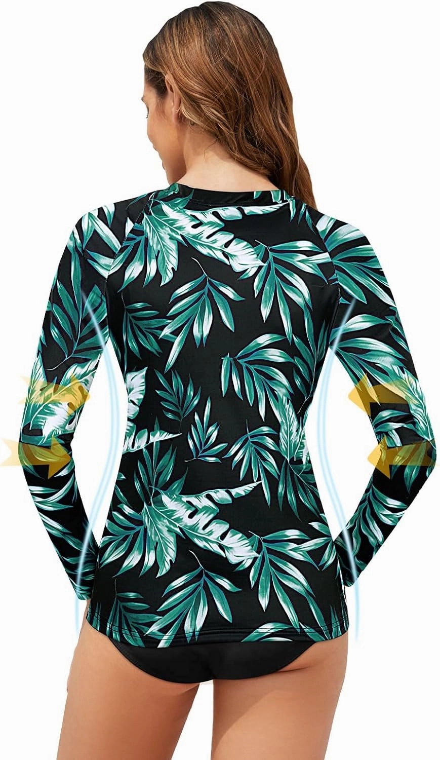 Tanst Sky Women's Rash Guard Swim Top Long Sleeve Bathing Suits UV Shirt Zipper Rashguard Swimsuit