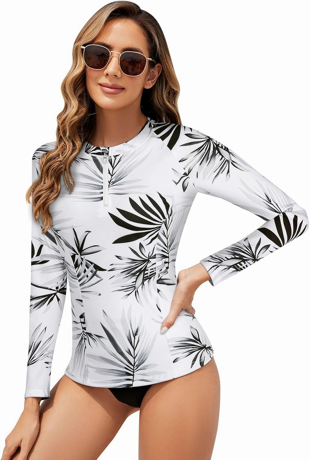 Tanst Sky Women's Rash Guard Swim Top Long Sleeve Bathing Suits UV Shirt Zipper Rashguard Swimsuit
