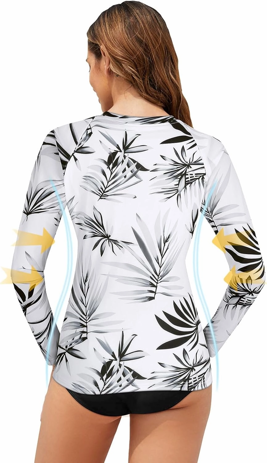 Tanst Sky Women's Rash Guard Swim Top Long Sleeve Bathing Suits UV Shirt Zipper Rashguard Swimsuit
