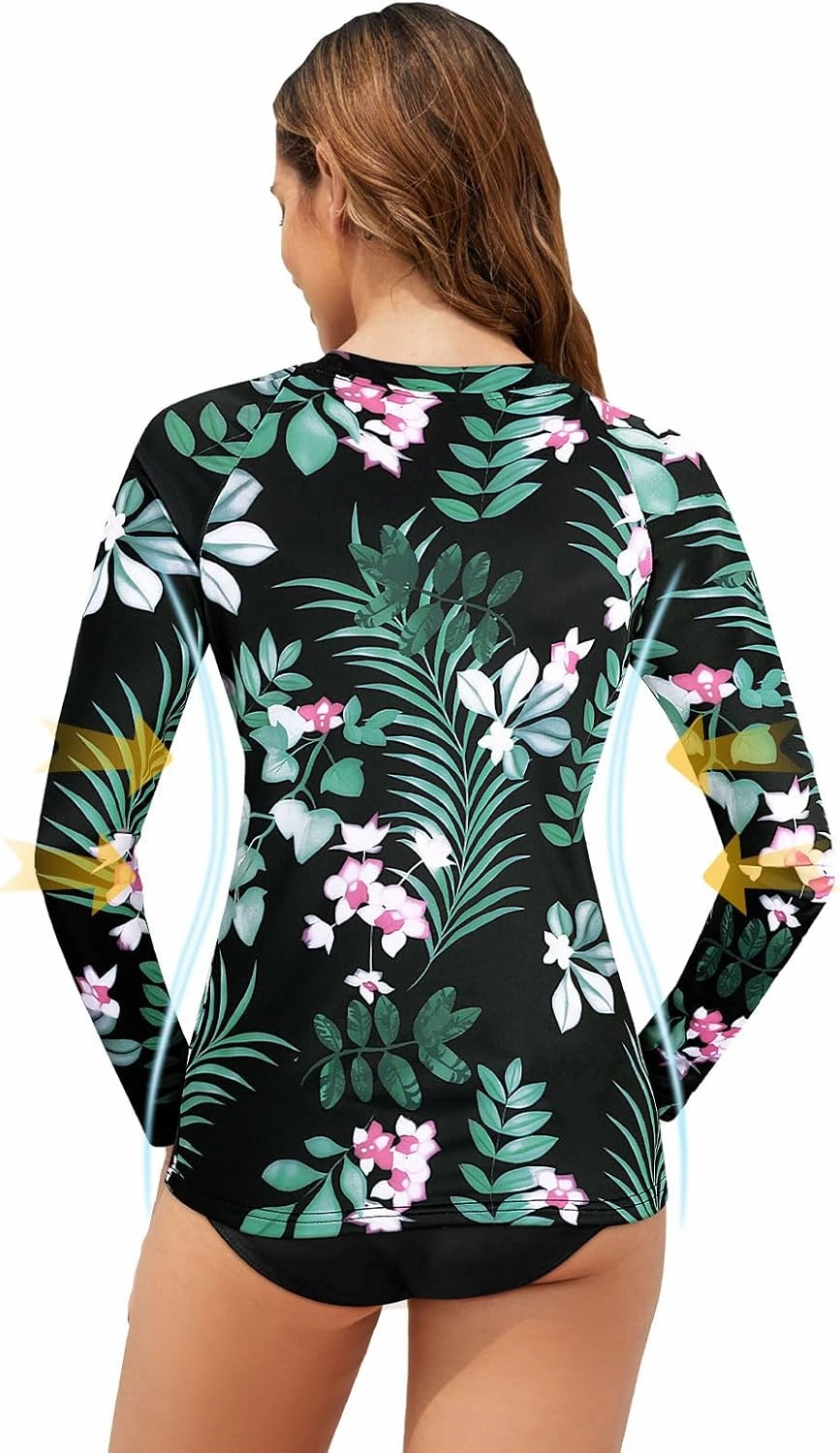 Tanst Sky Women's Rash Guard Swim Top Long Sleeve Bathing Suits UV Shirt Zipper Rashguard Swimsuit
