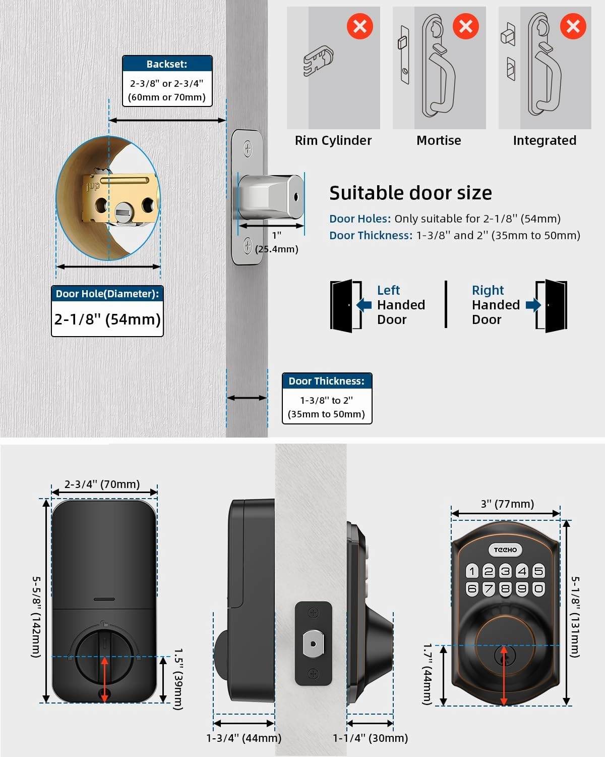 TEEHO TE001 Keyless Entry Door Lock with Keypad - Smart Deadbolt Lock for Front Door with 2 Keys - Auto Lock - Easy Installation - Oil-Rubbed Bronze