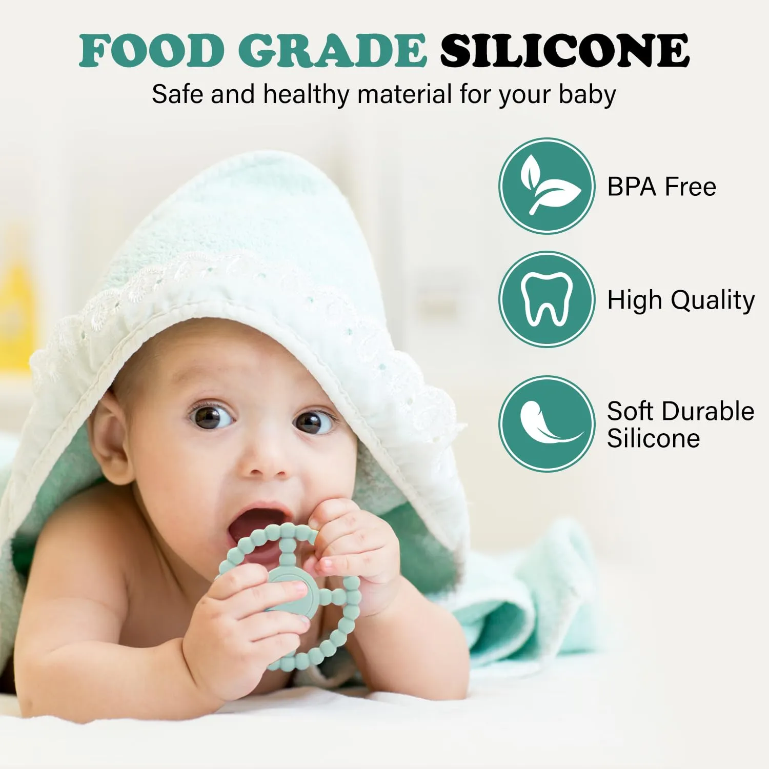 Teething Rings - Baby Teether Toys for Babies 6-18 Months - Vibrating Silicone Baby Chew Toys - Safe Teethers for Soothing Sore Gums - Support Speech- Waterproof Baby Teething Toys for Boys and Girls