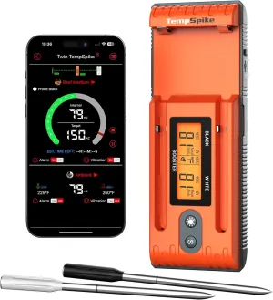TempSpike 500FT Bluetooth Wireless Meat Thermometer for Grilling and Smoking, Dual Meat Probes Grill Thermometer, LCD-Enhanced Booster, Smoker BBQ Thermometer for Grill Rotisserie Turkey Beef