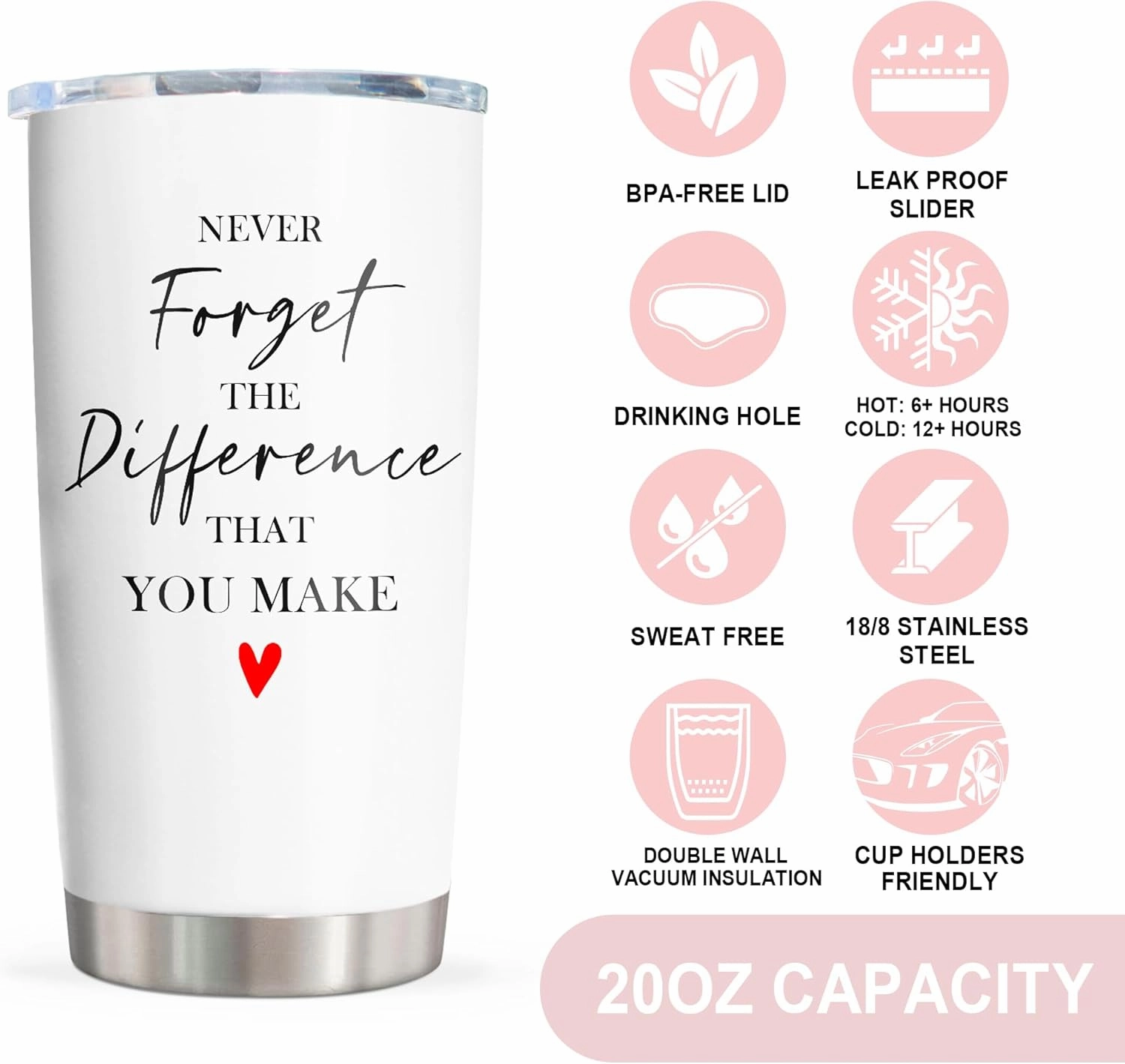 Thank You Gifts for Women/Men, Teacher/Employee Appreciation Gifts, Retirement Gift for Woman, Chaos Coordinator Farewell Gift for Coworkers, Never Forget The Difference You Make Tumbler 20oz