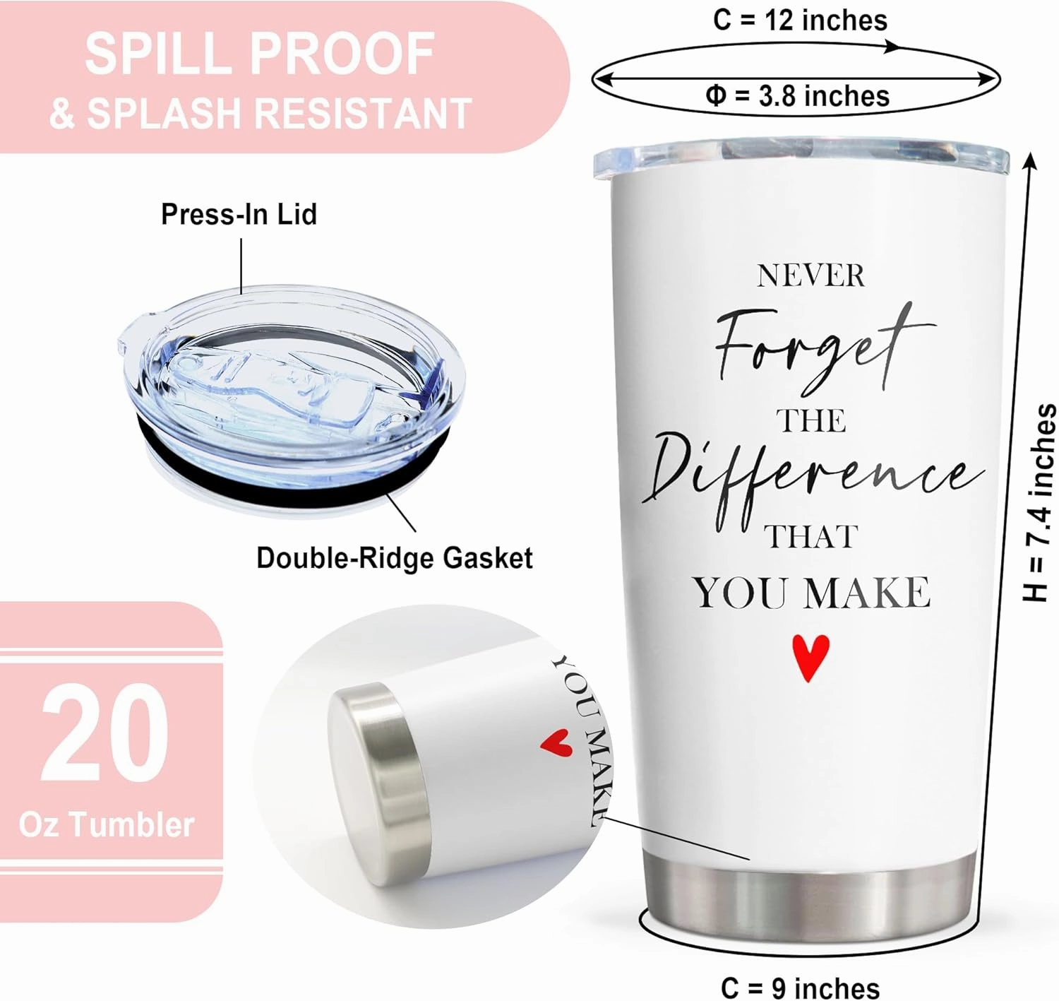 Thank You Gifts for Women/Men, Teacher/Employee Appreciation Gifts, Retirement Gift for Woman, Chaos Coordinator Farewell Gift for Coworkers, Never Forget The Difference You Make Tumbler 20oz