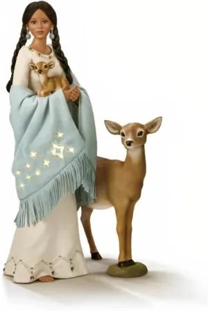 The Ashton-Drake Galleries Dyani Deer Maiden of The Morning Star Native American Poseable Portrait Doll with Deer Figures and Hand Sewn Beaded Illuminated LED Shawl 21"-Inches