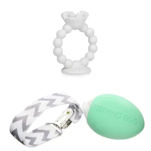 The Teething Egg and Grippie Ring - Baby Development Toys Newborn to 12 Months, 3, 4, 6 Up to 18 Months Old Boy or Girl, Sensory Toys, A Baby Registry Must Have, Mint
