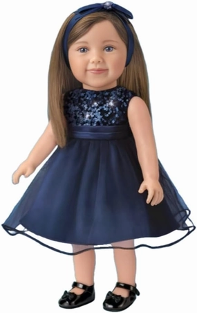 The Ashton-Drake Galleries Lucy Lifelike Child Girl Doll with Realistic 5 Piece Custom Clothing Ensemble Outfit Sequin Dress Overcoat Shoes and Soft RealTouch® Vinyl Skin 18-Inches