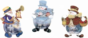 The Ashton-Drake Galleries Memories of Christmas Snowman Ornament Collection Issue #2 Set of 3 Christmas Decoration by Thommas Kinkade 4-inches