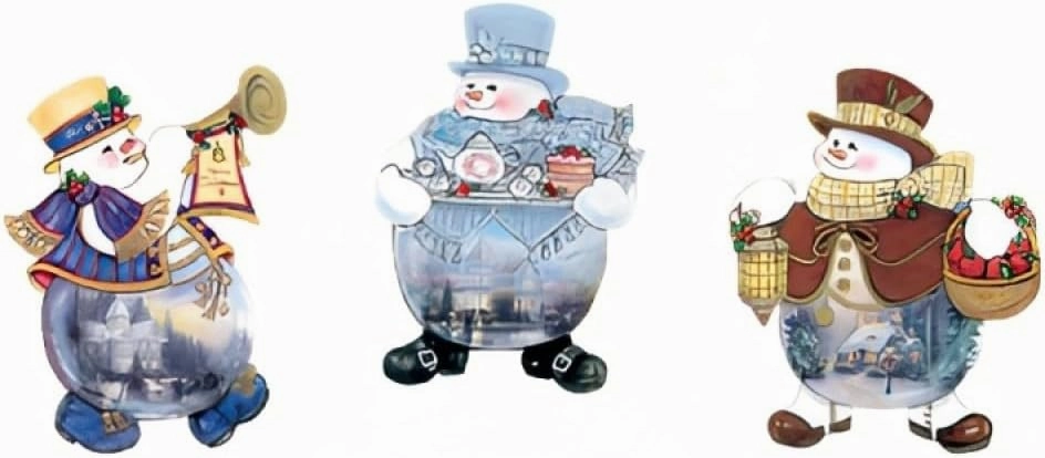The Ashton-Drake Galleries Memories of Christmas Snowman Ornament Collection Issue #2 Set of 3 Christmas Decoration by Thommas Kinkade 4-inches