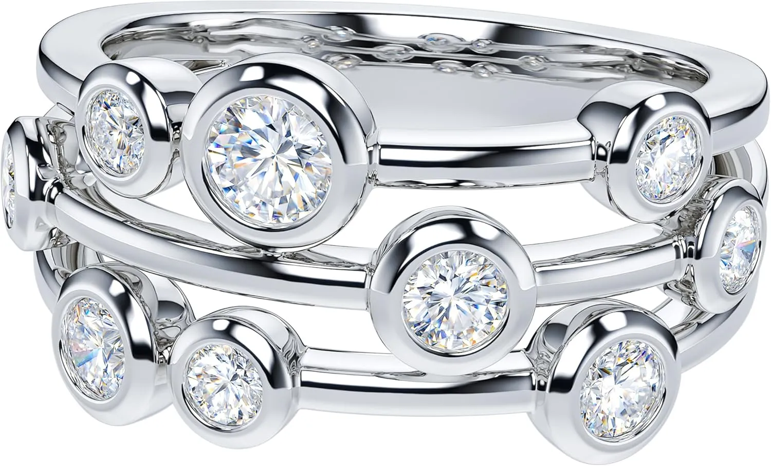THELANDA Genuine Moissanite or Simulated Diamond Sterling Silver 9mm Wide Bezel Set Bubble Cocktail Fashion Ring Wedding Ring