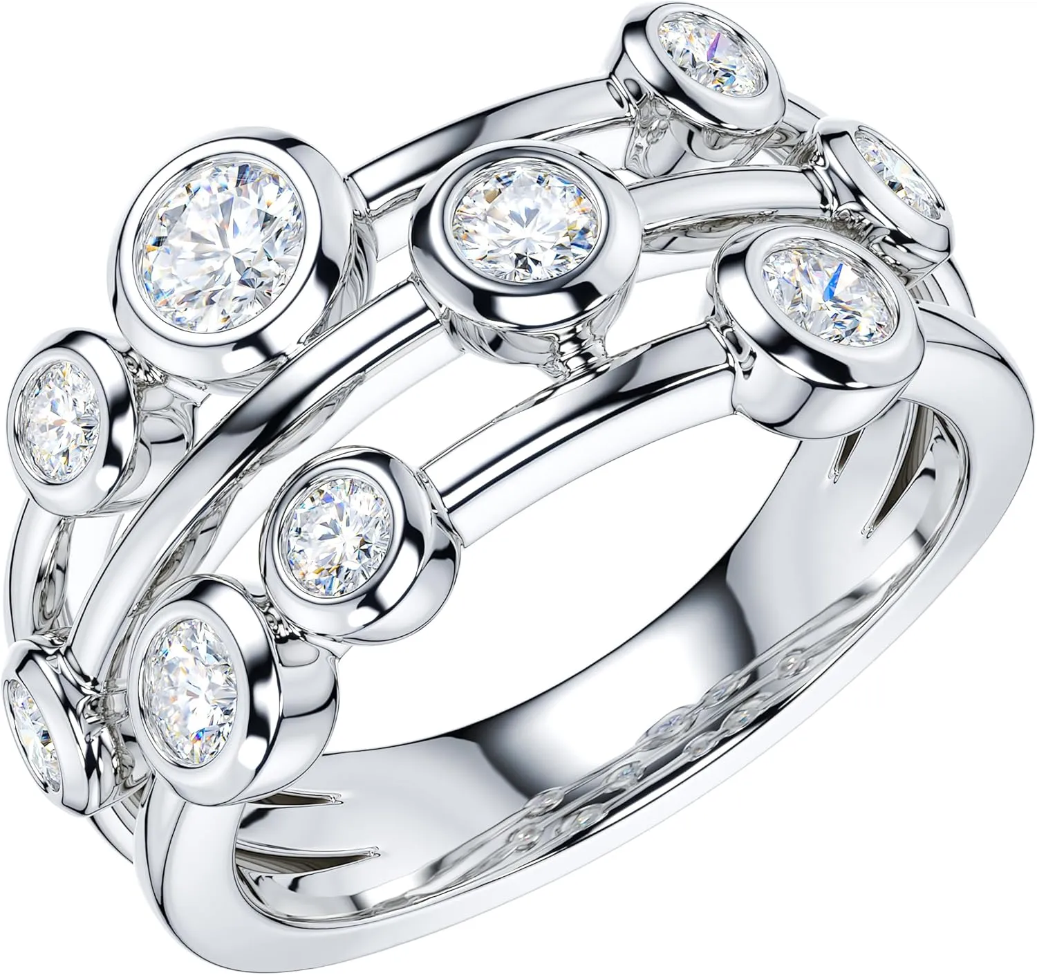 THELANDA Genuine Moissanite or Simulated Diamond Sterling Silver 9mm Wide Bezel Set Bubble Cocktail Fashion Ring Wedding Ring