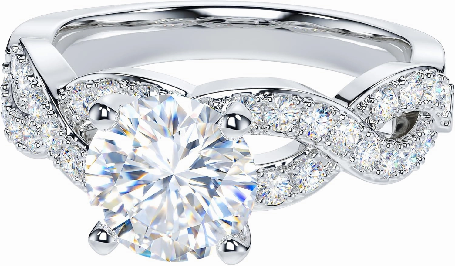 THELANDA Genuine Moissanite or Simulated 1CT Diamond Sterling Silver Twisted Infinity Split Shank Promise Ring Engagement Ring For Her