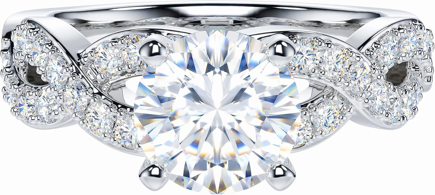 THELANDA Genuine Moissanite or Simulated 1CT Diamond Sterling Silver Twisted Infinity Split Shank Promise Ring Engagement Ring For Her