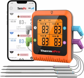 ThermoPro 650 ft Bluetooth Meat Thermometer with 4 Color-Coded Probes, Wireless Meat Thermometer Digital Wireless with Timer, Commercial Cooking Tools & Utensils Rechargeable, Fathers Day Gift for Him