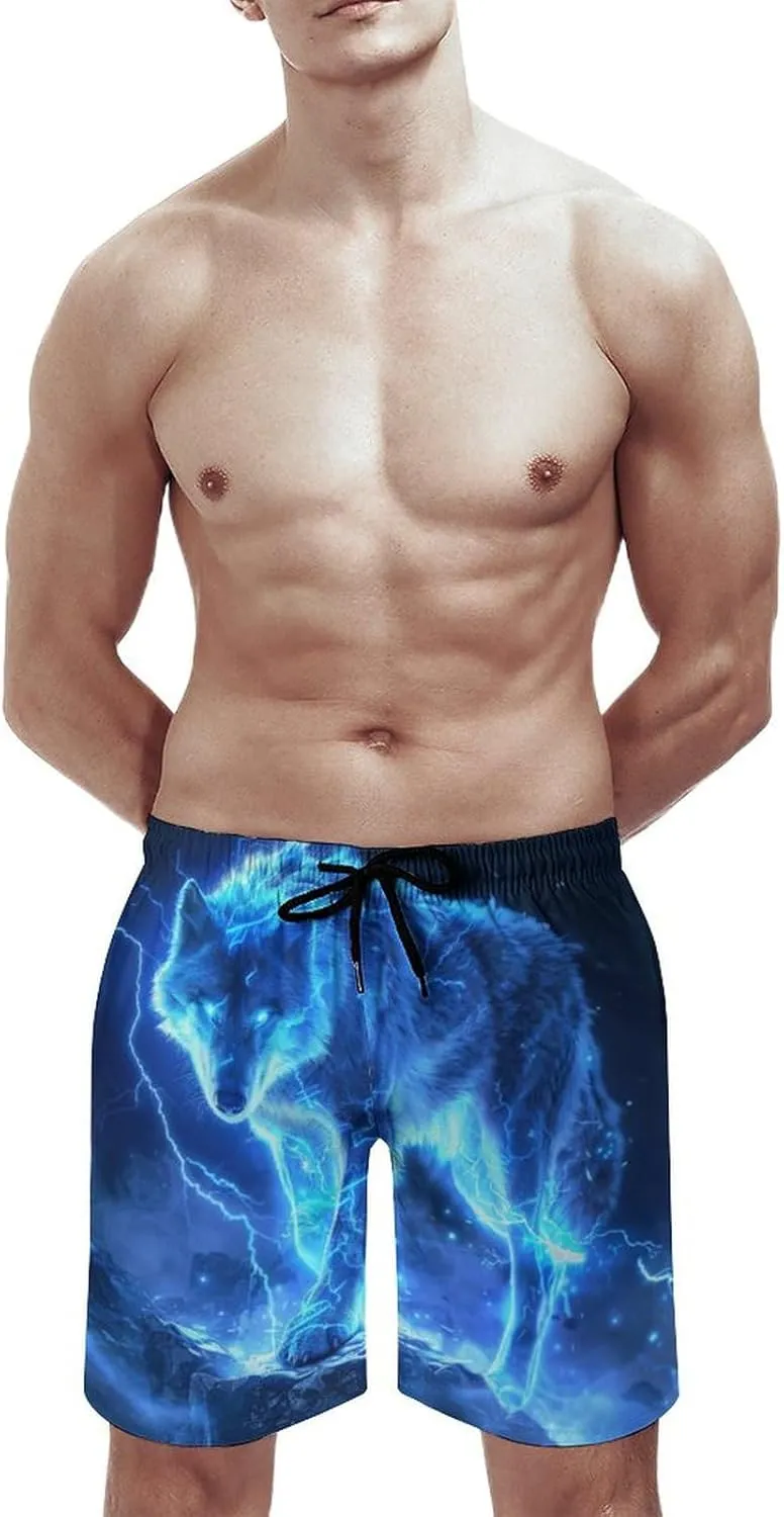 Thunders Wolf Men's Swim Trunks Breathable Bathing Suit Swimming Board Shorts Hawaiian Beach Swimwear