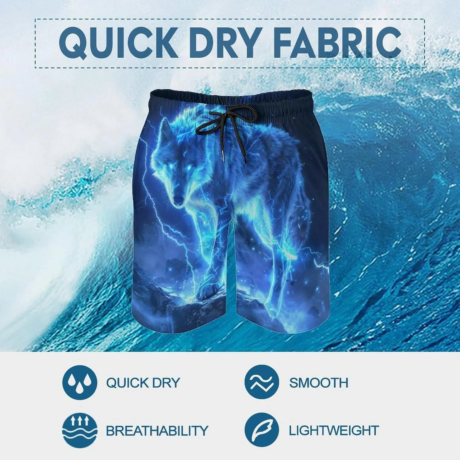 Thunders Wolf Men's Swim Trunks Breathable Bathing Suit Swimming Board Shorts Hawaiian Beach Swimwear