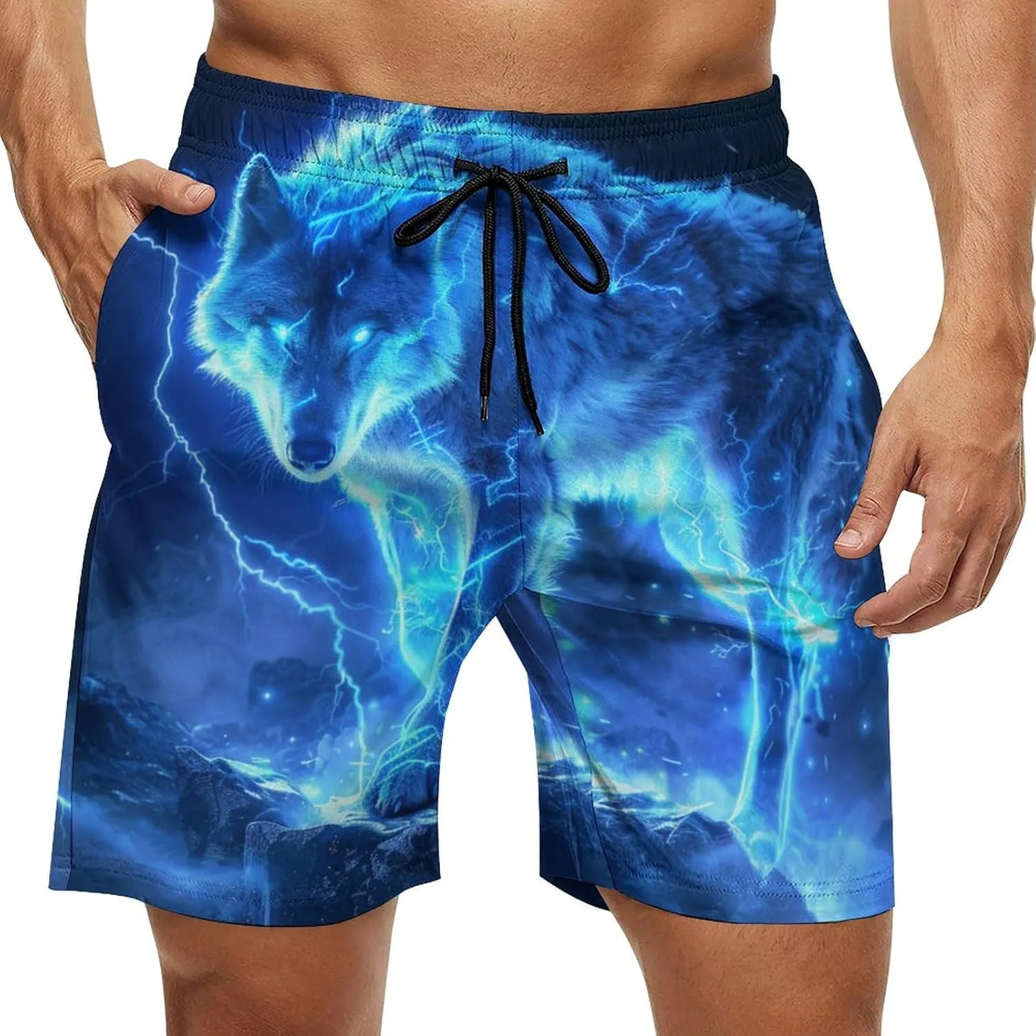 Thunders Wolf Men's Swim Trunks Breathable Bathing Suit Swimming Board Shorts Hawaiian Beach Swimwear