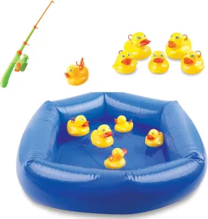 Toddler fishing game for Everyday Kid’s Fun - 12 Pcs Fishing Game for Kids To Keep them Occupied on Holidays with Toy Fishing Pole, Reel and Hook Line, 18 inches Inflatable Pool and 10 Floating Ducks