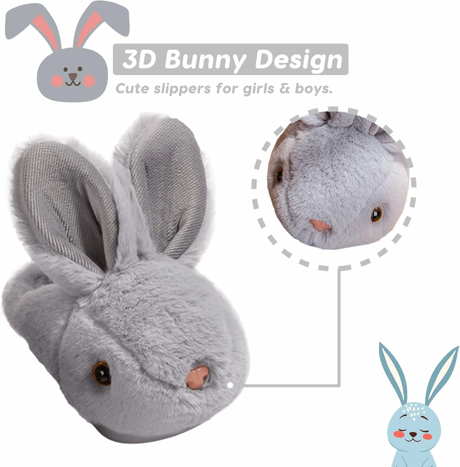 Toddler Bunny Slippers for Girls Boys Warm Plush Cute Rabbit Slippers Cozy House Slippers Indoor Outdoor for Kids Children