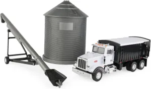 TOMY Big Farm Grain Harvesting Set and Peterbilt 367 Straight Truck - 1:32 Scale - Includes Grain Box, Grain Bin, and Auger - Farm Toys - Toddler Toys and Collectibles Ages 3 Years and Up
