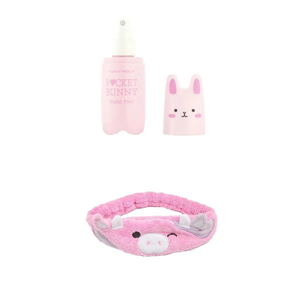 TONYMOLY Pretty in Pink Skin Care- TONYMOLY Pocket Bunny Facial Mist, Moist   Squishmallow Patty Plush Headband, Soft & Cozy Hair Accessory for Washing Face, Makeup Application, and Relaxation