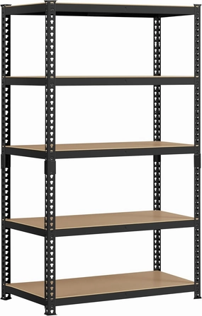 Topeakmart 5-Tier Utility Shelves, Metal Storage Shelves Garage Shelving Unit Adjustable Garage Storage Shelves Storage Racks Heavy Duty Shed Shelving- Black, 35.5 x 17.5 x 72 Inch