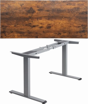 TOPSKY Dual Motor Electric Adjustable Standing Computer Desk Grey Frame with 54"x23.4"x1.2" Rustic Brown Board