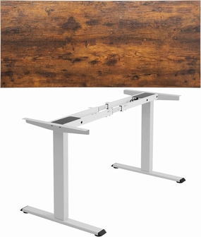 TOPSKY Dual Motor Electric Adjustable Standing Computer Desk White Frame with 54"x23.4"x1.2" Rustic Brown Board