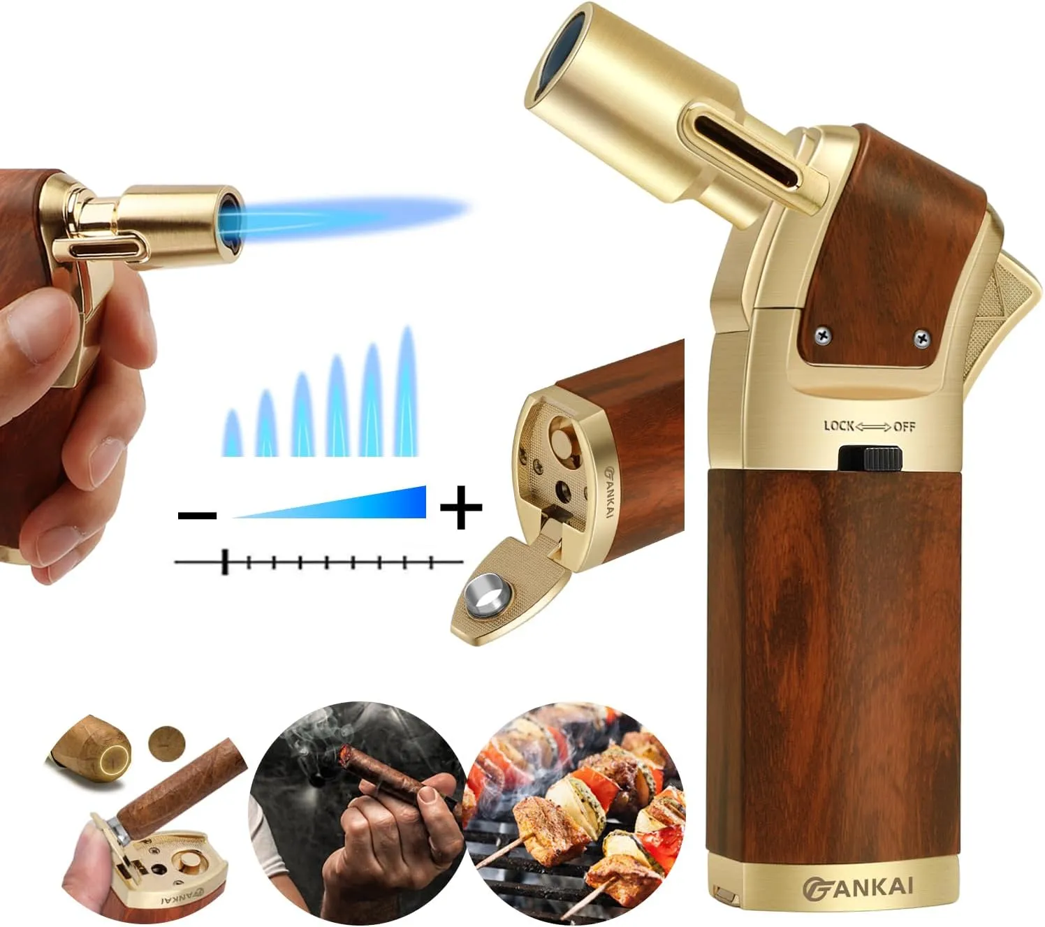 Torch Lighter,Cigar Lighter with Cigar Punch Set,Lighters for Smoking,Cooking Torch with Safe Lock,Refillable Kitchen Torch Lighter for Cooking,BBQ,Crème Brulee,Baking,Welding,Resin