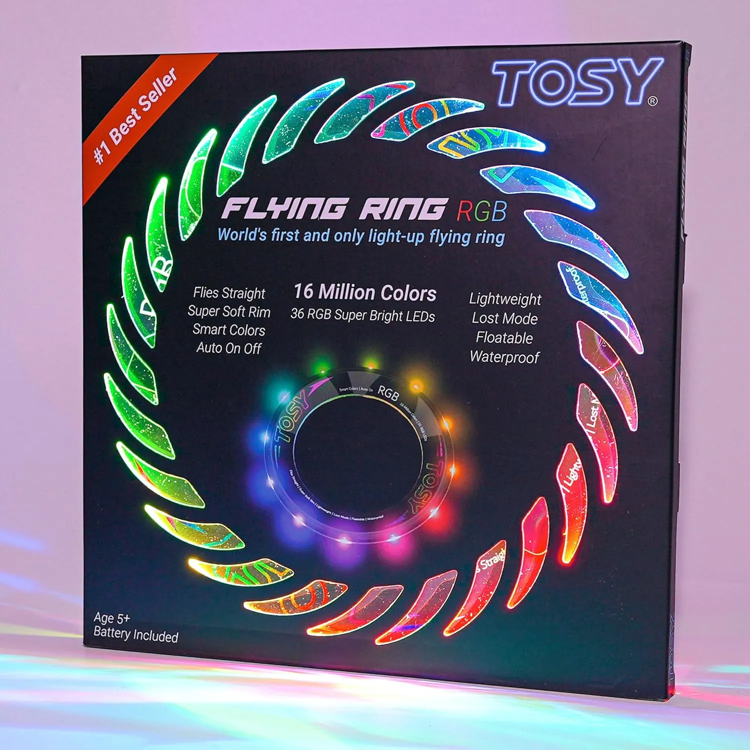 TOSY Flying Ring - 12 LEDs, Super Bright, Lost Mode, Auto Light Up, Camping Essentials for Kids/Teens/Boy/Girl, Safe & Soft, Waterproof, Pool/Beach Games, Lightweight Toy (Green)