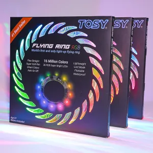 TOSY Flying Ring - 16 Million Color RGB or 12 LEDs, Super Bright, Lost Mode, Auto Light Up, 4th of July Camping Essentials for Kids/Teens/Boy/Girl, Safe, Waterproof, Pool/Beach Games, Lightweight Toy