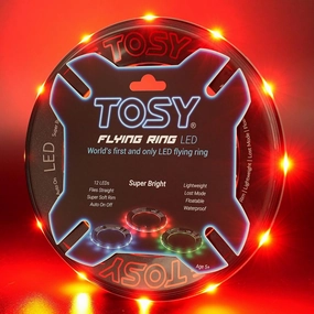 TOSY Flying Ring - 12 LEDs, Super Bright, Lost Mode, Auto Light Up, Camping Essentials for Kids/Teens/Boy/Girl, Safe & Soft, Waterproof, Pool/Beach Games, Lightweight Toy (Red)